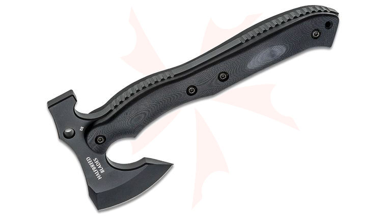 Halfbreed Blades Compact Rescue Axe 9.52 inch Overall, Tomahawk with Hammer Head, D2 Black Teflon, G10 Handles, Molded Kydex Sheath