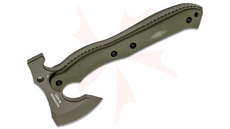 Halfbreed Blades Compact Rescue Axe 9.52 inch Overall, Tomahawk with Hammer Head, D2 Ranger Green Teflon, G10 Handles, Molded Kydex Sheath