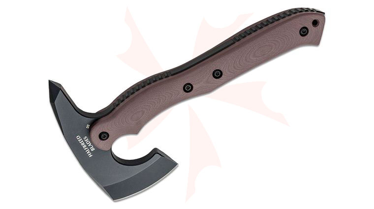 Halfbreed Blades Compact Rescue Axe Duotone 9.52 inch Overall, Tomahawk with Spike, D2 Black Teflon, Dark Earth G10 Handles, Molded Kydex Sheath