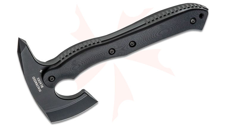 Halfbreed Blades Compact Rescue Axe 9.52 inch Overall, Tomahawk with Spike, D2 Black Teflon, G10 Handles, Molded Kydex Sheath