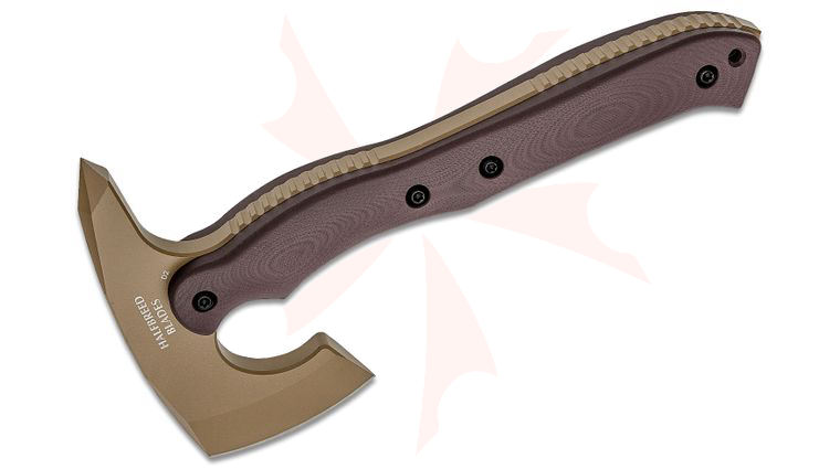Halfbreed Blades Compact Rescue Axe 9.52 inch Overall, Tomahawk with Spike, D2 Dark Earth Teflon, G10 Handles, Molded Kydex Sheath