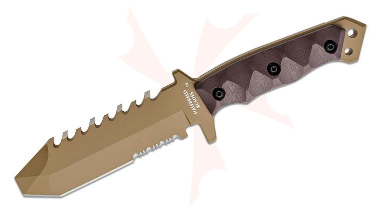 Halfbreed Blades Emergency Rescue Fixed Blade Knife 5.11 inch D2 Dark Earth Teflon Chisel Point Tanto Sawback Blade, G10 Handles, Molded Kydex Sheath