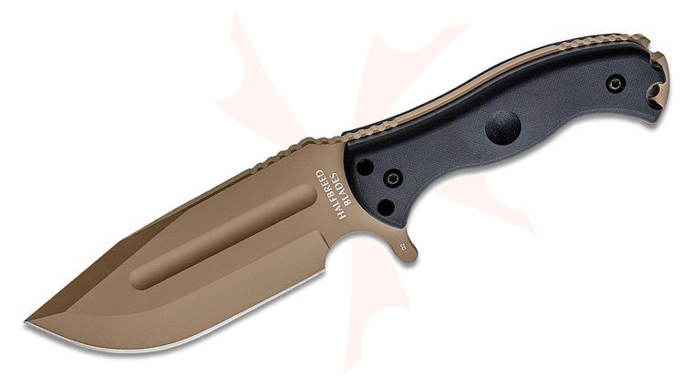 Halfbreed Blades Large Bush Fixed Blade Knife 5.7 inch D2 Dark Earth Teflon Drop Point Blade, G10 Handles, Molded Kydex Sheath