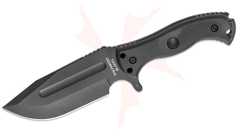 Halfbreed Blades Large Bush Fixed Blade Knife 5.7 inch D2 Black Teflon Drop Point Blade, G10 Handles, Molded Kydex Sheath