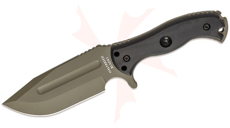 Halfbreed Blades Large Bush Fixed Blade Knife 5.7 inch D2 Ranger Green Teflon Drop Point Blade, G10 Handles, Molded Kydex Sheath