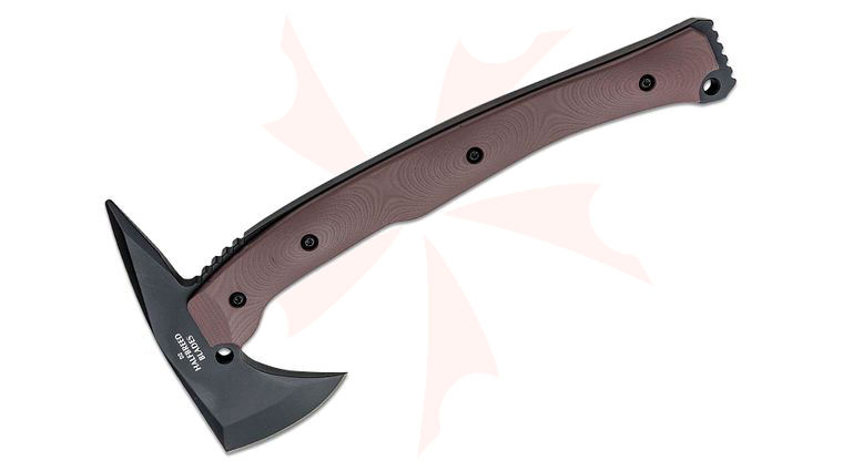 Halfbreed Blades Large Rescue Axe Duotone 12.59 inch Overall, Tomahawk with Spike, D2 Black Teflon, Dark Earth G10 Handles, Molded Kydex Sheath