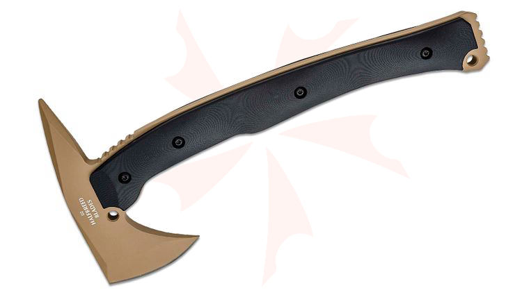 Halfbreed Blades Large Rescue Axe Duotone 12.59 inch Overall, Tomahawk with Spike, D2 Dark Earth Teflon, Black G10 Handles, Molded Kydex Sheath