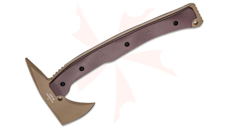 Halfbreed Blades Large Rescue Axe 12.59 inch Overall, Tomahawk with Spike, D2 Dark Earth Teflon, G10 Handles, Molded Kydex Sheath