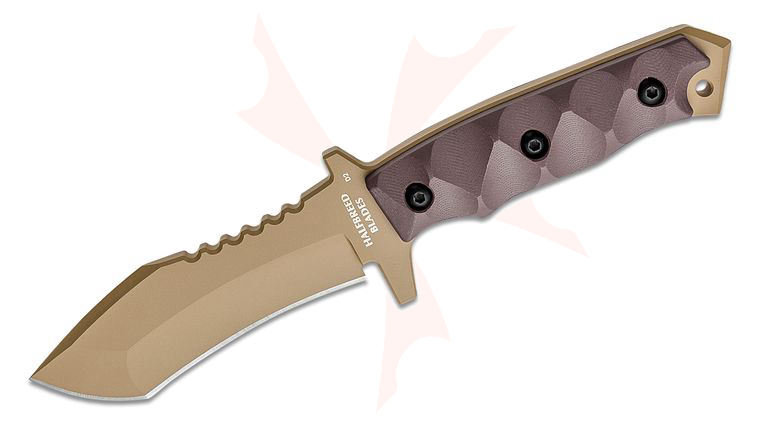 Halfbreed Blades Medium Clearance Fixed Blade Knife 4.52 inch D2 Dark Earth Teflon Recurve Blade, G10 Handles, Molded Kydex Sheath