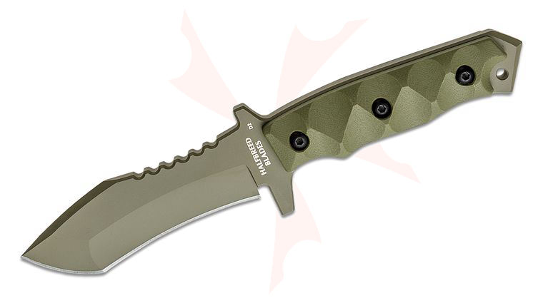 Halfbreed Blades Medium Clearance Fixed Blade Knife 4.52 inch D2 Ranger Green Teflon Recurve Blade, G10 Handles, Molded Kydex Sheath