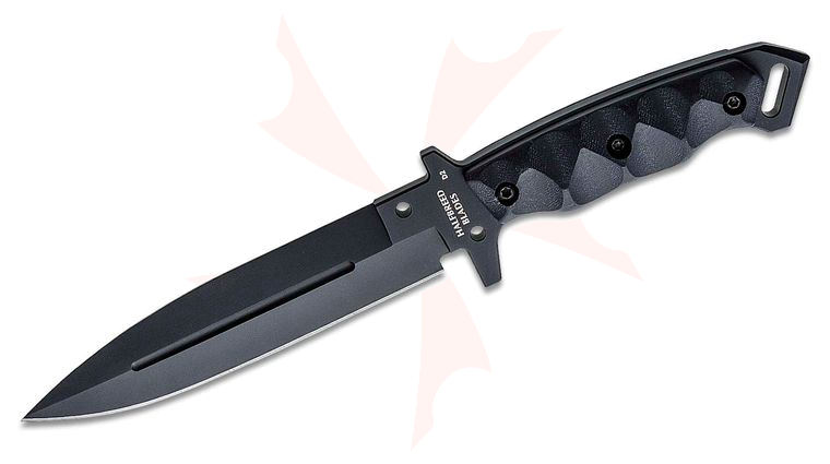 Halfbreed Blades Medium Infantry Fixed Blade Knife 6.49 inch D2 Black Teflon Spear Point Plain Blade, Milled G10 Handles, Molded Kydex Sheath