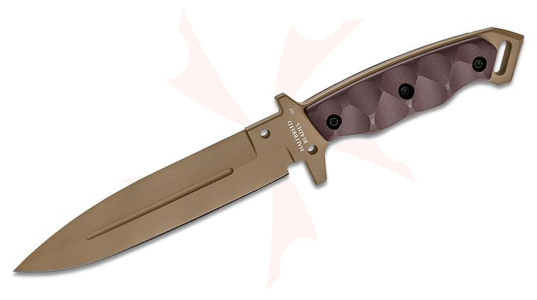 Halfbreed Blades Medium Infantry Fixed Blade Knife 6.49 inch D2 Dark Earth Teflon Spear Point Plain Blade, Milled G10 Handles, Molded Kydex Sheath