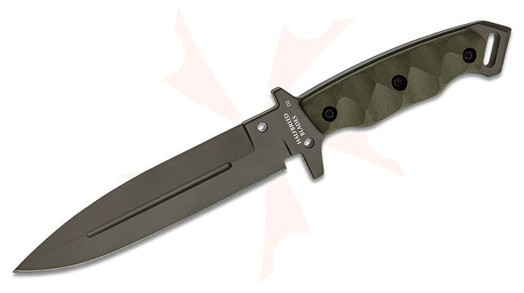 Halfbreed Blades Medium Infantry Fixed Blade Knife 6.49 inch D2 Ranger Green Teflon Spear Point Plain Blade, Milled G10 Handles, Molded Kydex Sheath