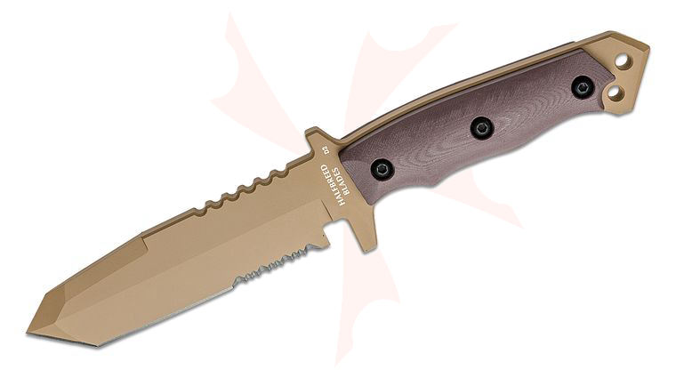 Halfbreed Blades Medium Infantry Fixed Blade Knife 5.31 inch D2 Dark Earth Teflon Tanto Combo Blade, Milled G10 Handles, Molded Kydex Sheath