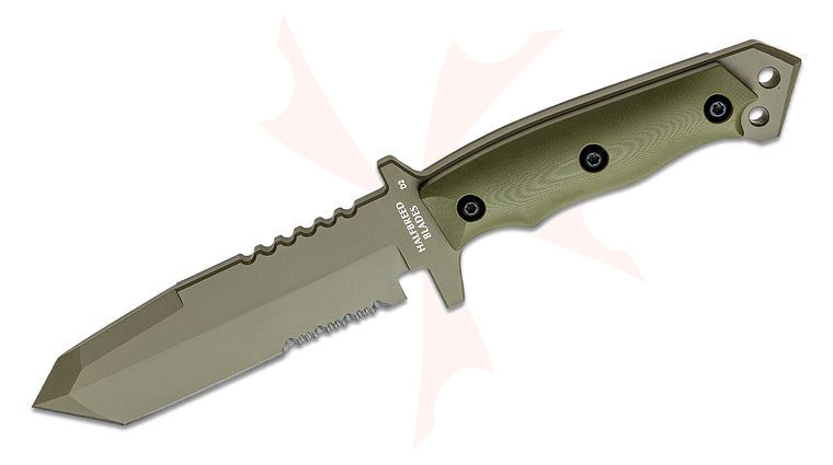 Halfbreed Blades Medium Infantry Fixed Blade Knife 5.31 inch D2 Ranger Green Teflon Tanto Combo Blade, Milled G10 Handles, Molded Kydex Sheath