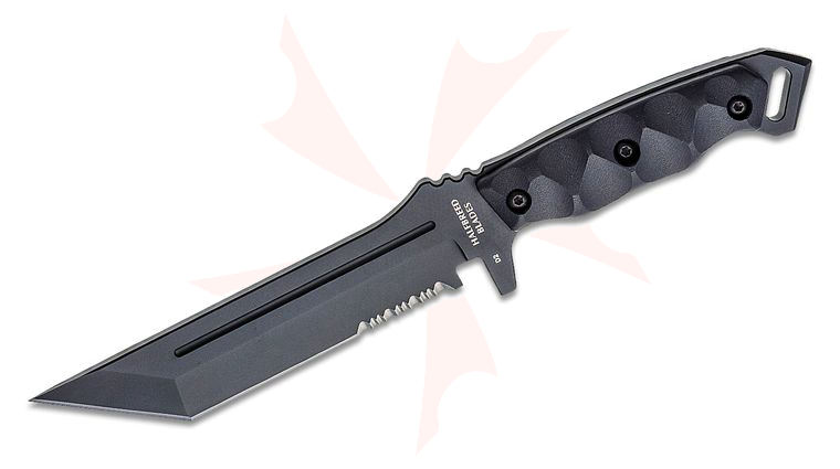 Halfbreed Blades Medium Infantry Fixed Blade Knife 6.69 inch D2 Black Teflon Tanto Combo Blade, Milled G10 Handles, Molded Kydex Sheath