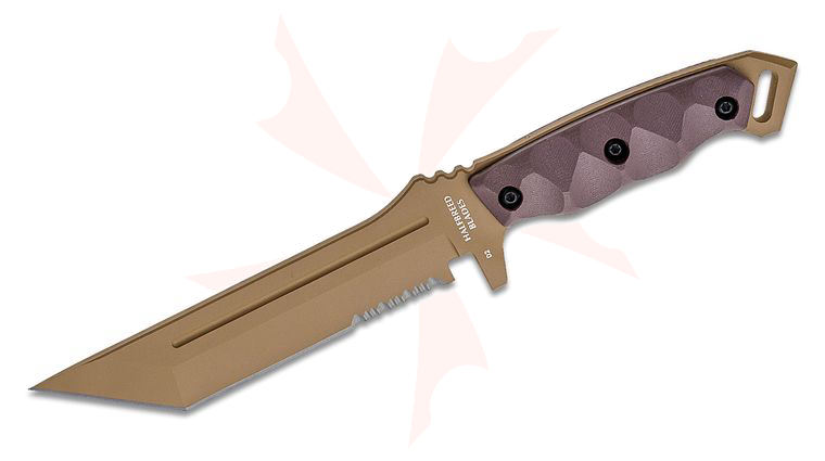 Halfbreed Blades Medium Infantry Fixed Blade Knife 6.69 inch D2 Dark Earth Teflon Tanto Combo Blade, Milled G10 Handles, Molded Kydex Sheath