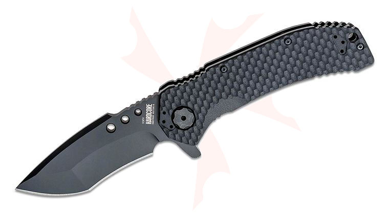Halfbreed Blades MILSPEC Folder Series MILF-01 Flipper Knife 3.54 inch S30V Black PVD Recurve Blade, 3D Black G10 and Stainless Steel Handles