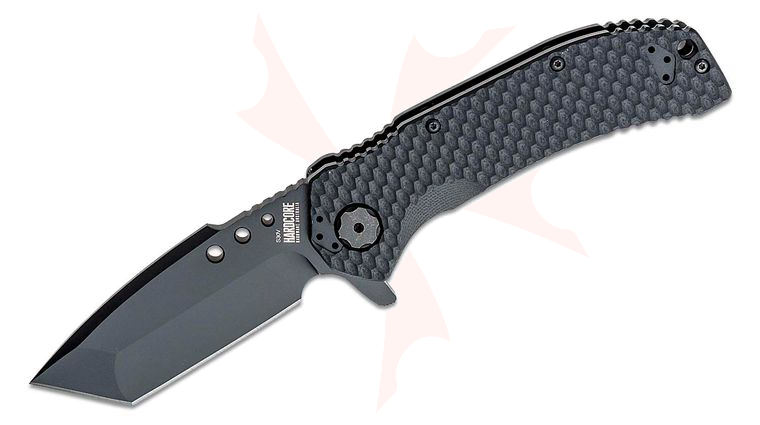 Halfbreed Blades MILSPEC Folder Series MILF-03 Flipper Knife 3.54 inch S30V Black PVD Tanto Blade, 3D Black G10 and Stainless Steel Handles