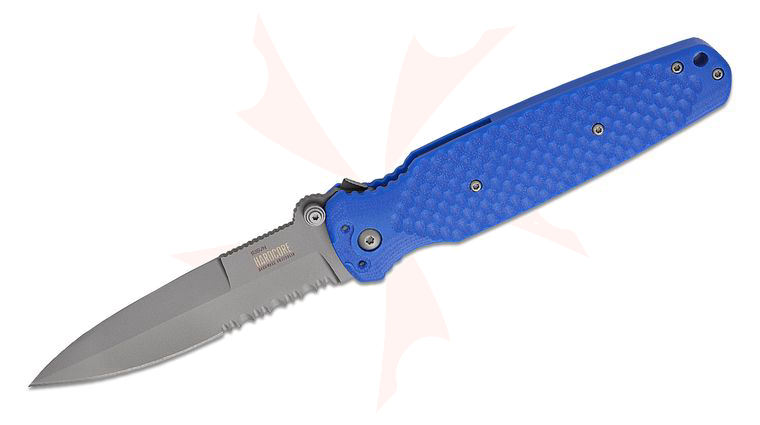 Hardcore Hardware COVERT 01 Folding Knife 3.85 inch CPM-S35VN Bead Blasted Spear Point Combo Blade, Textured Blue G10 Handles, Reversible Clip
