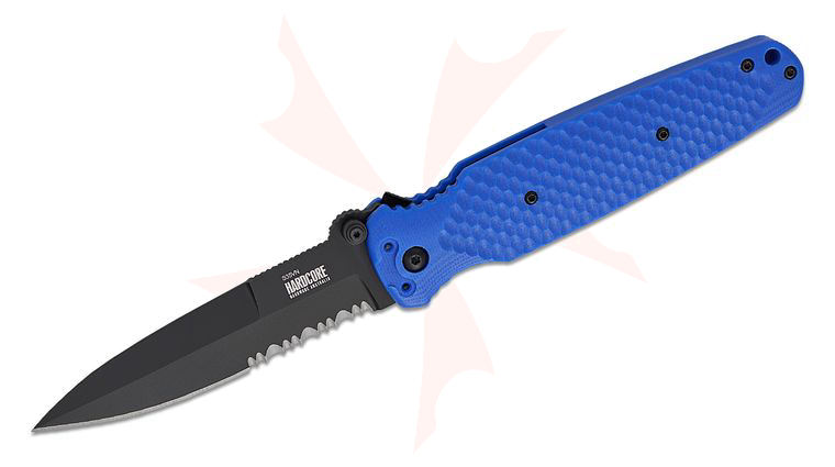 Hardcore Hardware COVERT 01 Folding Knife 3.85 inch CPM-S35VN Black PVD Spear Point Combo Blade, Textured Blue G10 Handles, Reversible Clip