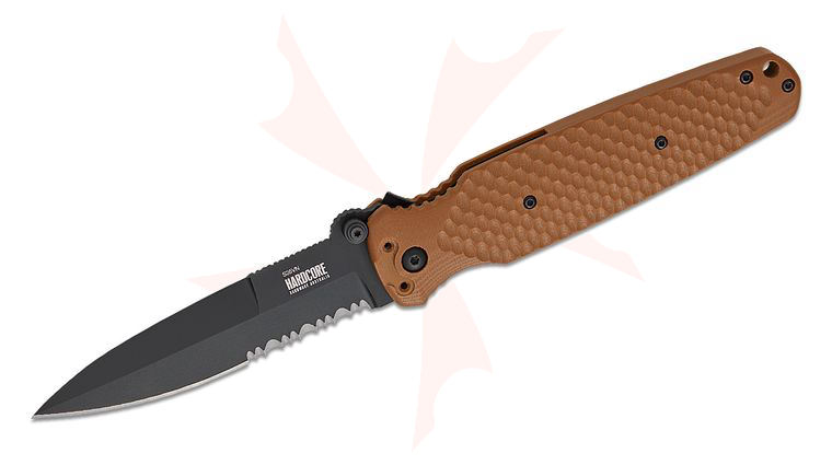 Hardcore Hardware COVERT 01 Folding Knife 3.85 inch CPM-S35VN Black PVD Spear Point Combo Blade, Textured Dark Earth G10 Handles, Reversible Clip