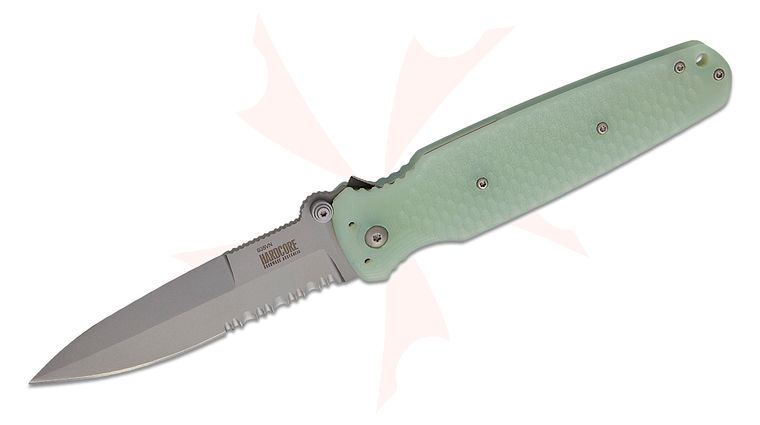 Hardcore Hardware COVERT 01 Folding Knife 3.85 inch CPM-S35VN Bead Blasted Spear Point Combo Blade, Textured Jade Green G10 Handles, Reversible Clip