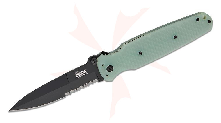 Hardcore Hardware COVERT 01 Folding Knife 3.85 inch CPM-S35VN Black PVD Spear Point Combo Blade, Textured Jade Green G10 Handles, Reversible Clip