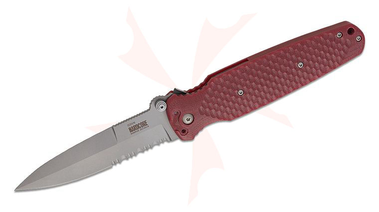 Hardcore Hardware COVERT 01 Folding Knife 3.85 inch CPM-S35VN Bead Blasted Spear Point Combo Blade, Textured Red G10 Handles, Reversible Clip