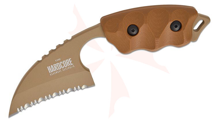 Hardcore Hardware LFK-01S Gen-2 Little Field Fixed Blade Knife 2.75 inch K340 Dark Earth Teflon Talon Point Serrated Blade, G10 Handles, Kydex Sheath