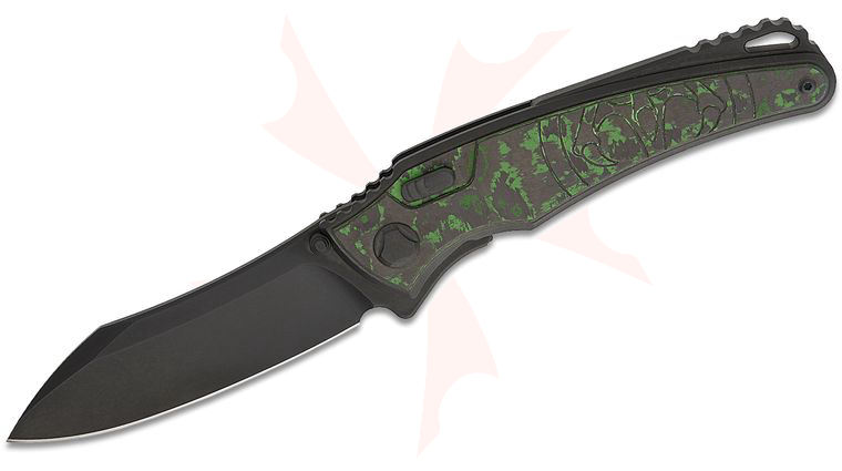 Grant & Gavin Hawk Custom Talon Hawk Lock Flipper Knife 3.375 inch M390 Tumbled Black DLC Modified Sheepsfoot Blade, Tumbled BLack DLC Titanium Handles with Kelp Bed CamoCarbon Overlays