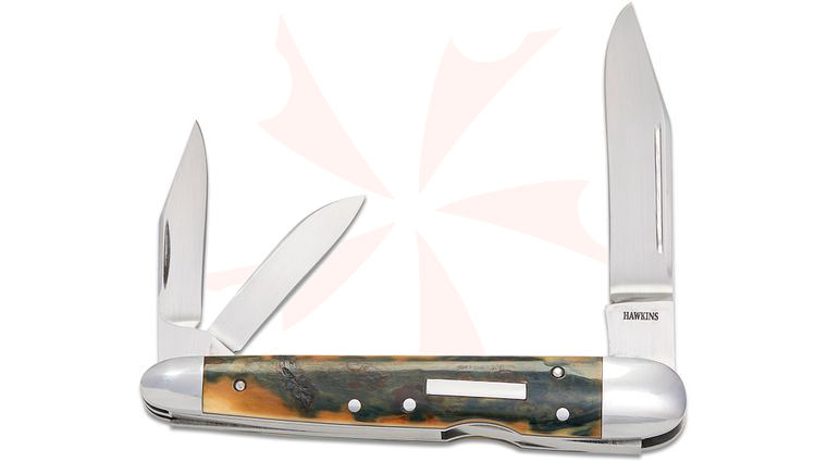 Hawkins Knives Custom Lockback Whittler Folding Knife, CPM-154 Hand Rubbed Blades and Springs, Bolstered 416 Stainless Steel Handles with Fossilized Mammoth Scales