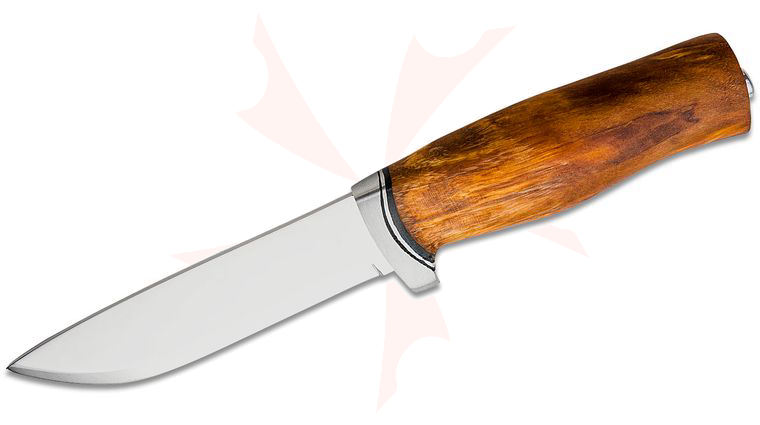 Helle GT Fixed Blade Knife 4.75 inch 14C28N Drop Point, Birch Wood Handle with Steel Guard, Genuine Leather Sheath