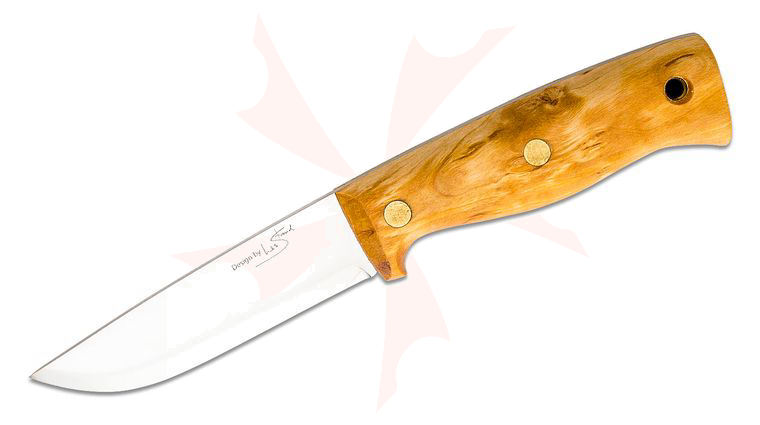 Helle Survivorman Temagami Fixed Knife 4.33 inch 14C28N Stainless Steel Blade, Curly Birch Handle, Leather Sheath
