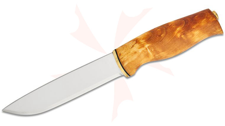 Helle Jegermester Fixed 5.25 inch Sandvik 12C27 Blade, Curly Birch Handles, Leather Sheath