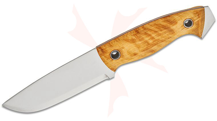 Helle Utvaer Fixed 4 inch Sandvik 12C27 Blade, Curly Birch Handles, Leather Sheath