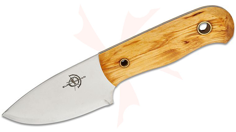 Helle Les Stroud Mandra Fixed 2.5 inch Triple Laminated Blade, Curly Birch Wood Handles, Leather Sheath