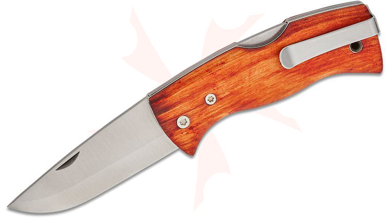 Helle Raud M Folding Knife 2.72 inch 12C27 Satin Drop Point Blade, Red Birch Wood Handles