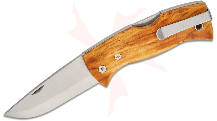 Helle Nipa Folding Knife 2.72 inch 12C27 Satin Scandi Blade, Curly Birch Wood Handles