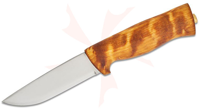 Helle Eggen Hunting Knife 4 inch Blade, Curly Birch Handle, Leather Sheath
