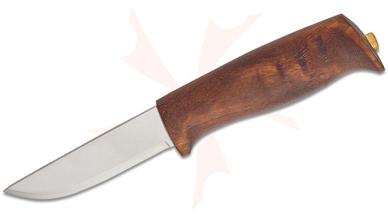 Helle Gro Fixed Blade Knife 3.5 inch 12C27 Polished Clip Point Blade, Dark Birch Wood Handles, Leather Sheath