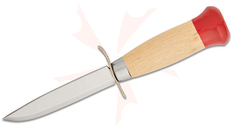 Helle Speiderkniven Boy Scout Fixed 3.5 inch Blade, Birch Wood Handle, Embossed Leather Sheath