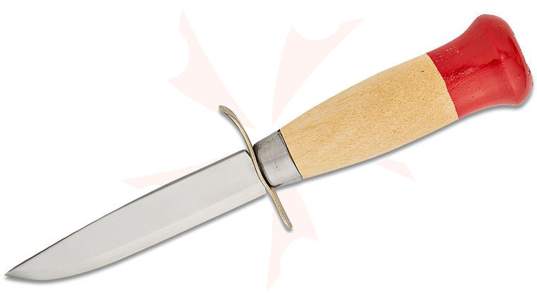 Helle Speiderkniven Girl Scout Fixed 3.5 inch Blade, Birch Wood Handle, Embossed Leather Sheath