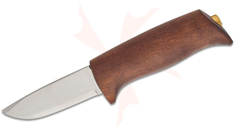 Helle Spire Fixed 2.56 inch 12C27 Polished Blunt Tip Blade, Dark Birch Wood Handles, Leather Sheath
