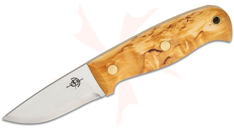 Helle Wabakimi Les Stroud Fixed Blade Knife 3.25 inch Sleipner Polished Blade, Curly Birch Handle, Leather Sheath