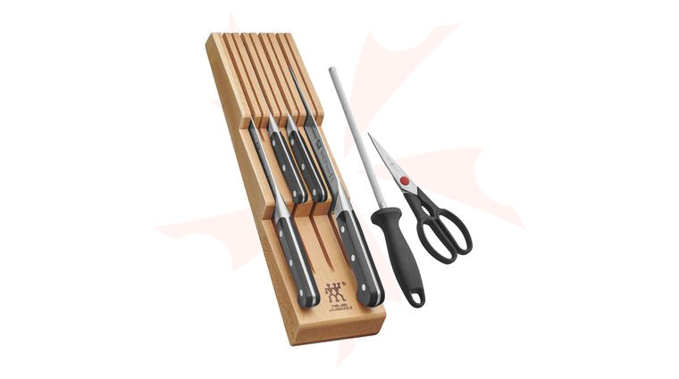 Zwilling J.A. Henckels Pro 7 Piece Kitchen Knife Set with Beechwood In-Drawer Knife Tray, Natural
