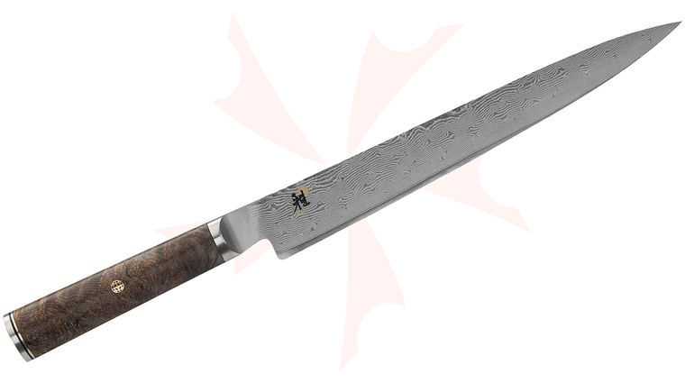 Zwilling J.A. Henckels Miyabi Black 5000MCD67 9.5 inch Damascus Slicing Knife, Big Leaf Maple Burl Wood Handle