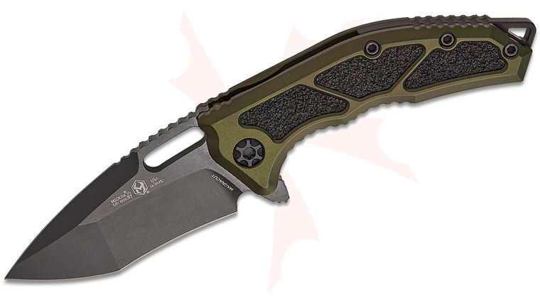 Heretic Knives Medusa Manual Frame Lock Flipper Knife 3.05 inch CPM-MagnaCut Black DLC Tanto Blade, Green Aluminum Handles with Black Traction Inlays