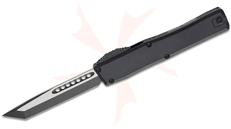 Heretic Knives NYX Tactical OTF AUTO Knife 3.75 inch CPM-MagnaCut Black Two-Tone Tanto Blade, Black Aluminum Handles