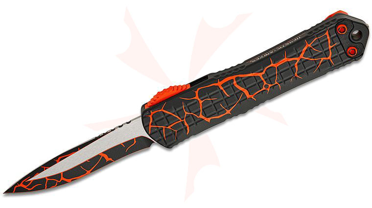 Heretic Knives Manticore S OTF AUTO Knife 2.55 inch CPM-MagnaCut UV Orange Magma Recurve Blade and Grenade Grip Aluminum Handles